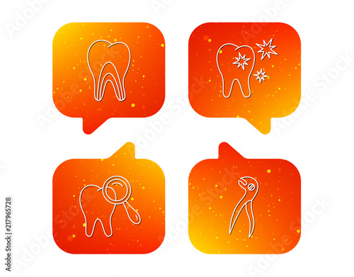 Healthy teeth, dentinal tubules and pliers icons.
