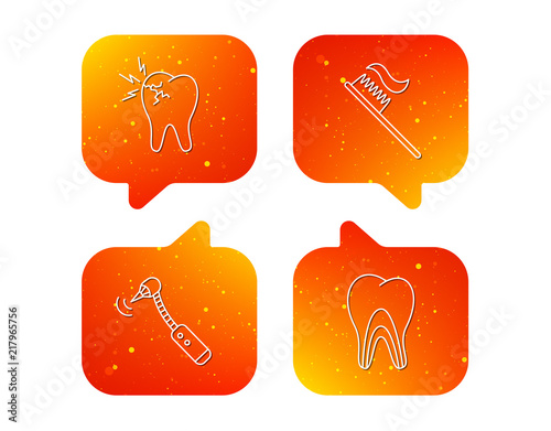 Toothache, drilling tool and toothbrush icons.