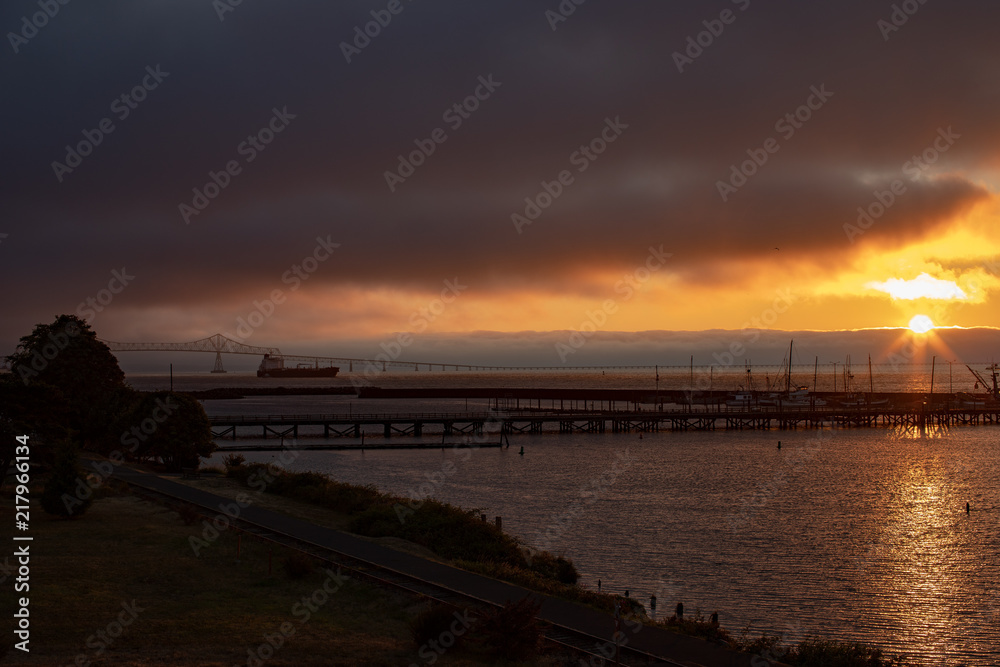 Sunset on the Columbia River in Astoria, Oregon in the Pacific Northwest USA