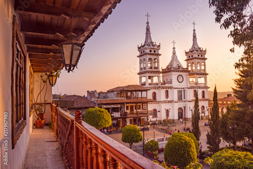 Beautiful Church of San Cristobal seen from a balcony at Mazamitla town in Jalisco, Mexico  photo