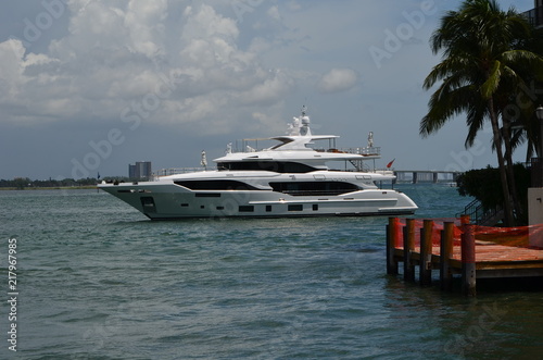 Luxurious white yacht just north of the Venetia Causeway in Miami,Florida