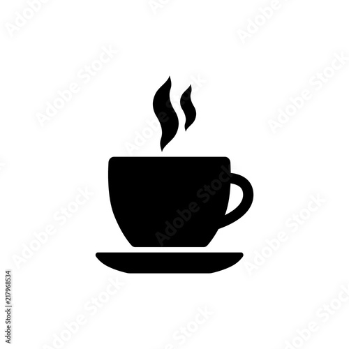 Cafeteria sign. Cafe black vector symbol. Coffee cup with smoke icon.