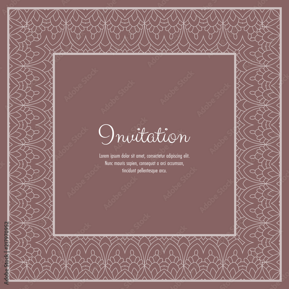 Abstract ornamental lace frame for greeting card or invitation. Vector Illustration