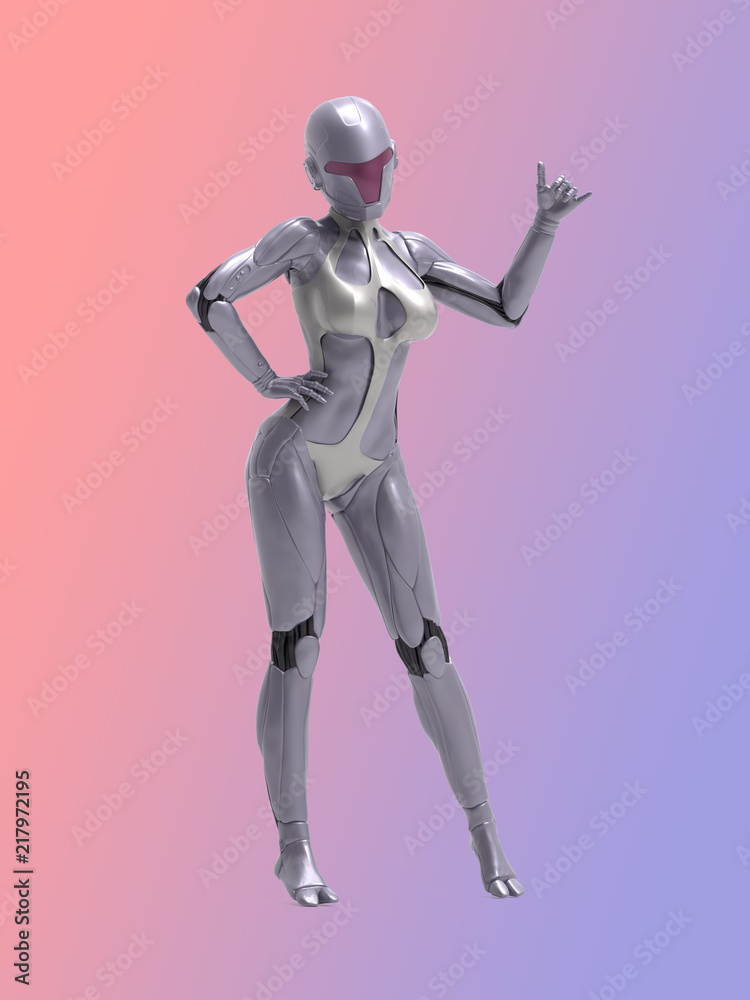 Robotic Cyber Woman Hang Loose 3D Rendering Robotic Cyber Woman Hang Loose 3D Rendering