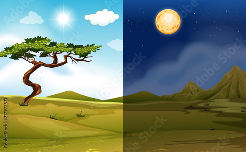 Set of day and night scenes
