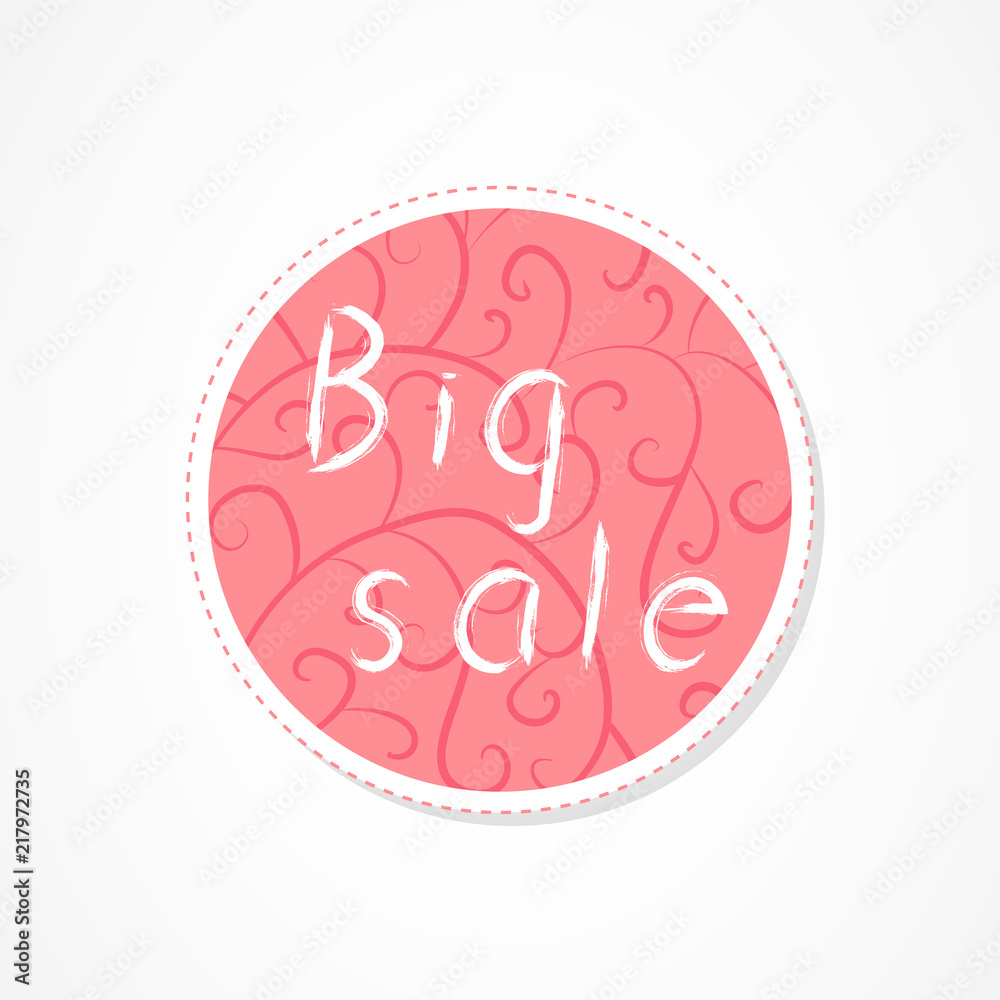 Big sale inscription on decorative round backgrounds with abstract pattern. Hand drawn lettering. Vector illustration