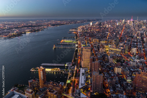 New York Skyline Cityview Manhatten Sunset from World Trade Cent