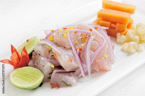 Ceviche, dish symbol of Peruvian gastronomy. Peru.