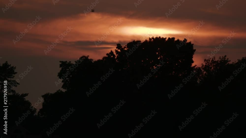 Close up timelapse of the sun setting behind tree line Close up timelapse of the sun setting behind tree line