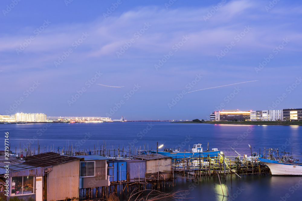 夜の多摩川河口の風景