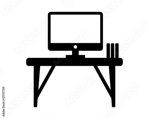 computer desk furniture furnishing household interior exterior home image vector icon logo