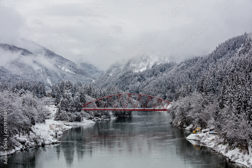 Japan countryside winter landscape at Mishima town - obrazy, fototapety, plakaty 