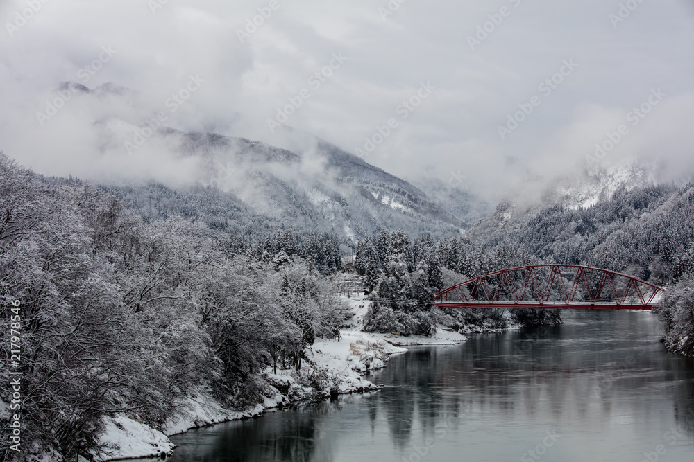 Japan countryside winter landscape at Mishima town - obrazy, fototapety, plakaty 