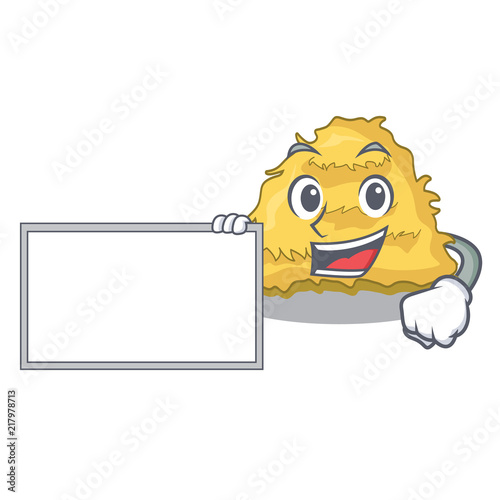 With board hay bale character cartoon