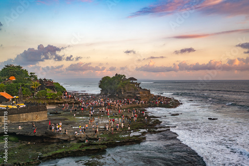 Fototapeta Naklejka Na Ścianę i Meble -  Sunset at Tanah Lot Temple on Sea in Bali Island