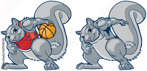 Fototapeta Naklejka Na Ścianę i Meble -  Muscular Squirrel Mascot Basketball Player Vector Cartoon