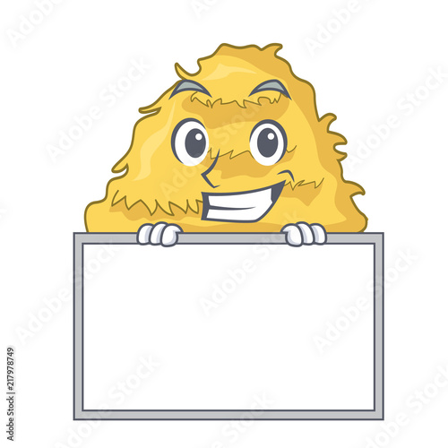Grinning with board hay bale character cartoon