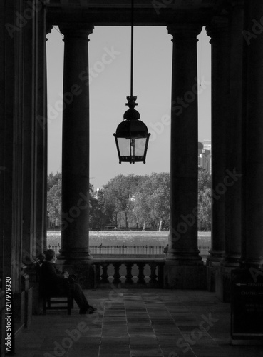 black and white park scene