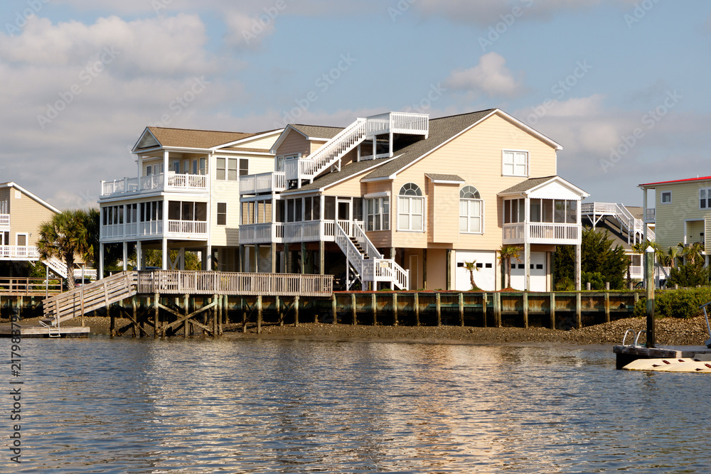 Luxury beach houses with boat dock on the inter coastal waterway
