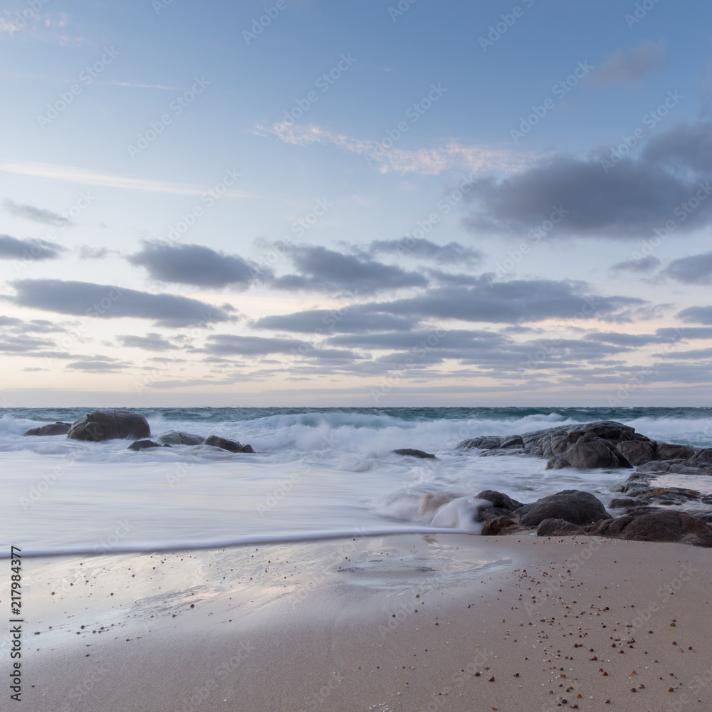 sunrise over the beach with waves crashing at Yorke Peninsula, South Australia