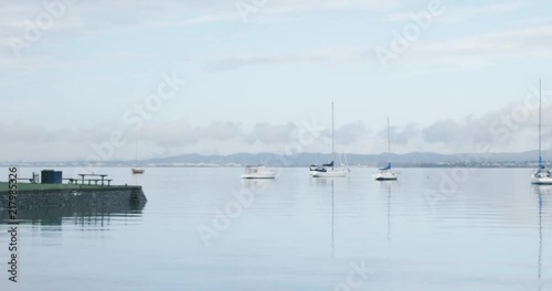 Yachts on calm water with reflections photo