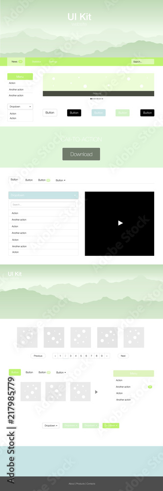 Light Blue, Green vector web ui kit with mountains. Light Blue, Green vector web ui kit with mountains.