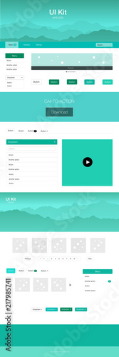 Light Green vector ui ux kit with hills and rocks.