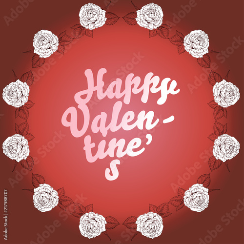 Vector greeting card with round floral frame and inscription Be Mine inside. Soft trendy color. Vintage style.