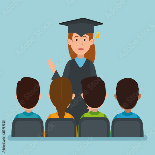 woman student graduation with group persons