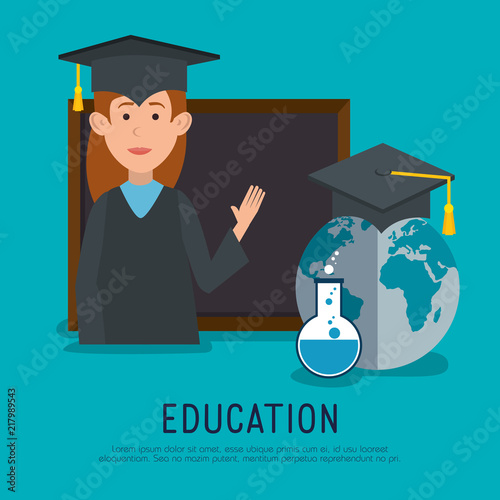woman student graduation with chalkboard