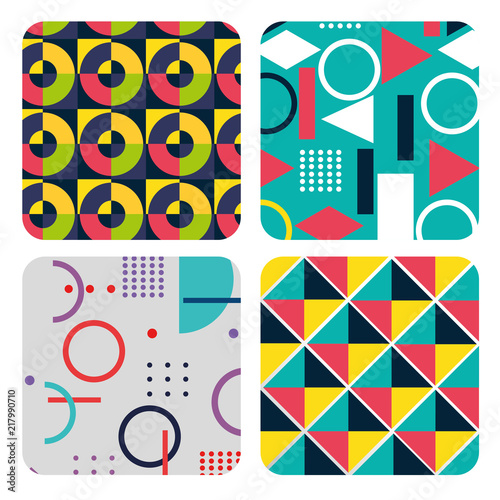 figures geometrics and colors set backgrounds