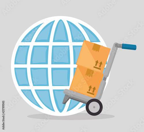 cart with boxes and planet