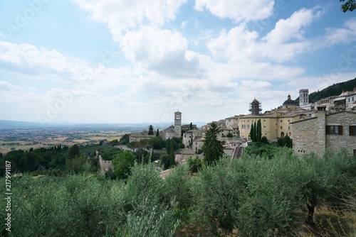 Assisi,Italy-July 28, 2018: View from Santa Chiara street, Assisi 