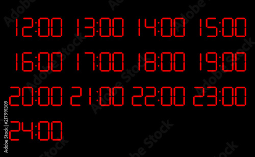デジタル時計12時 24時 背景ブラック赤文字 1時間ごと Webデザイン Uiデザイン グラフィック素材 Stock Illustration Adobe Stock デジタル時計12時 24時 背景ブラック赤文字 1時間ごと Webデザイン Uiデザイン グラフィック素材 Stock Illustration Adobe Stock