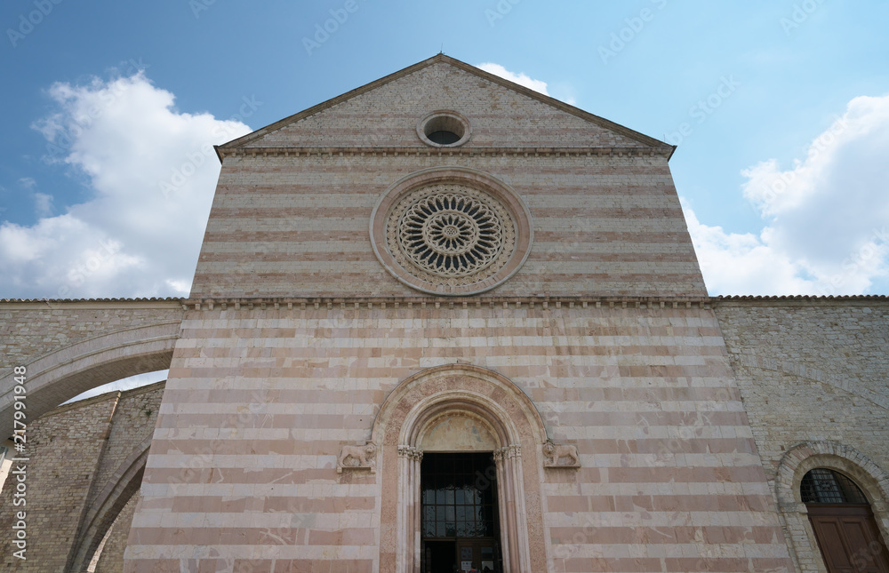 Assisi,Italy-July 28, 2018: View of Basilica di Santa Chiara or Basilica of St. Clare, Assisi 