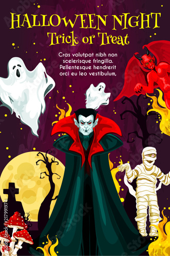 Halloween night monster greeting banner design