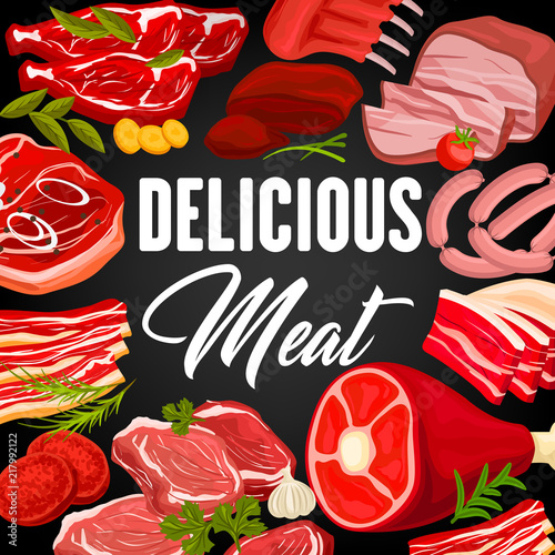 Meat products and sausages butchery shop poster