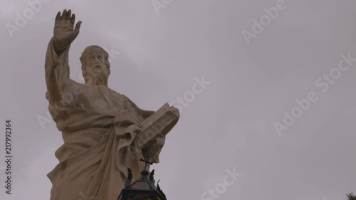 A pan over Saint Paul Statue in Naxxar Malta