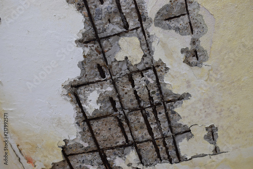 repair in the old house, old broken walls and ceiling