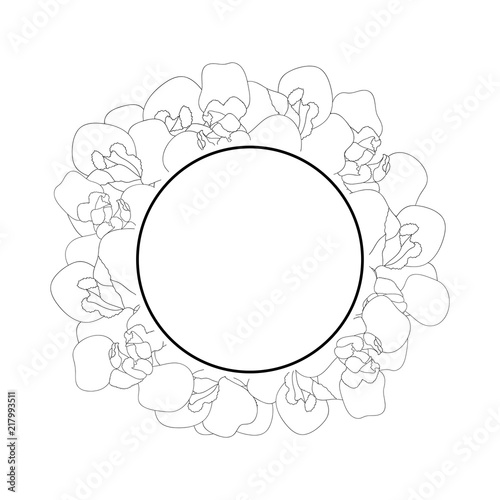 Fototapeta Naklejka Na Ścianę i Meble -  Iris Flower Outline Banner Wreath