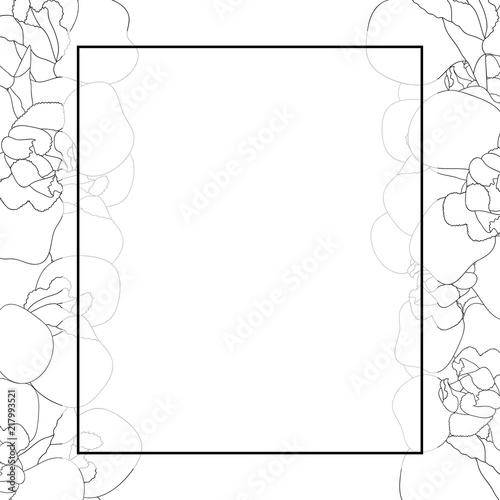 Fototapeta Naklejka Na Ścianę i Meble -  Iris Flower Outline Banner Card Border on White Background