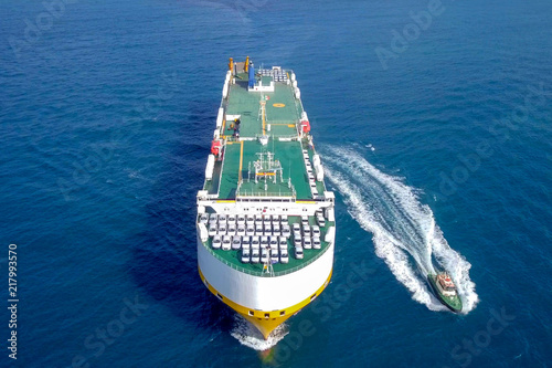 Aerial image of a Large RoRo (Roll on/off) Vehicle carrie vessel cruising the Mediterranean sea photo