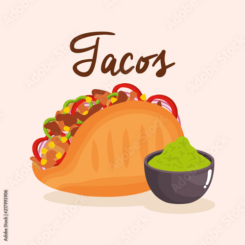 delicious mexican tacos with sauces