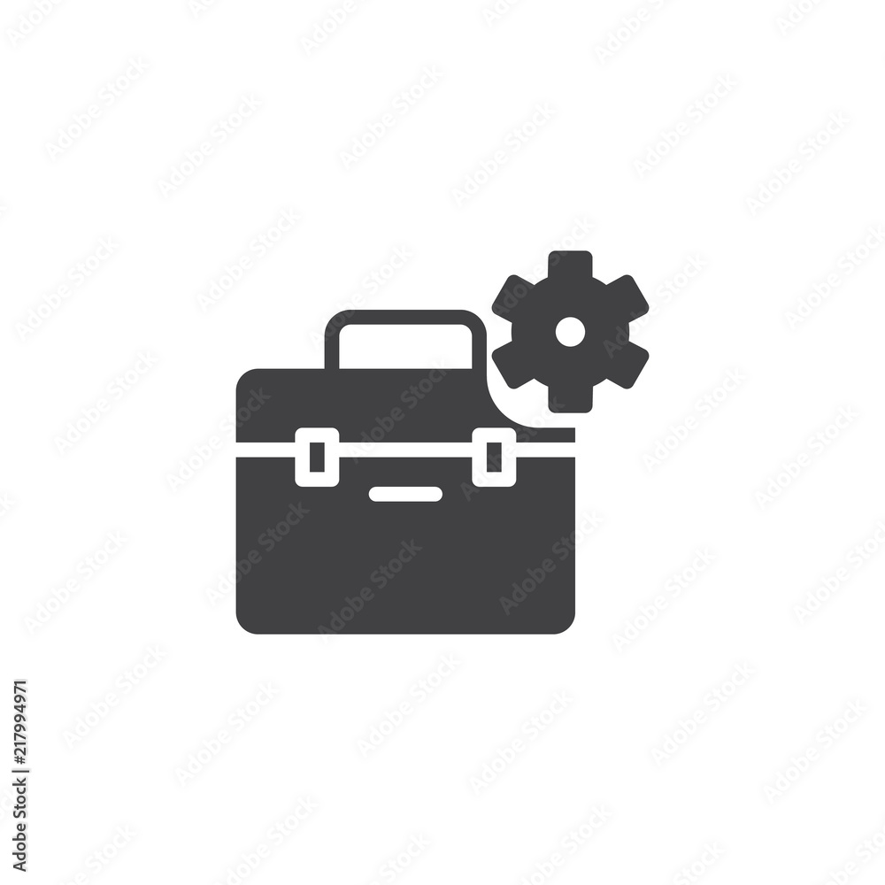 Toolbox with gear vector icon. filled flat sign for mobile concept and web design. Tool Kit simple solid icon. Technical support symbol, logo illustration. Pixel perfect vector graphics Toolbox with gear vector icon. filled flat sign for mobile concept and web design. Tool Kit simple solid icon. Technical support symbol, logo illustration. Pixel perfect vector graphics