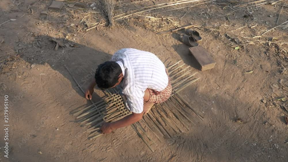 Weaving baby cradle with bamboo laths ( upper view)