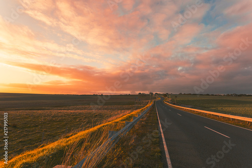 Beautiful Sunset Along Australian Roads and Fields