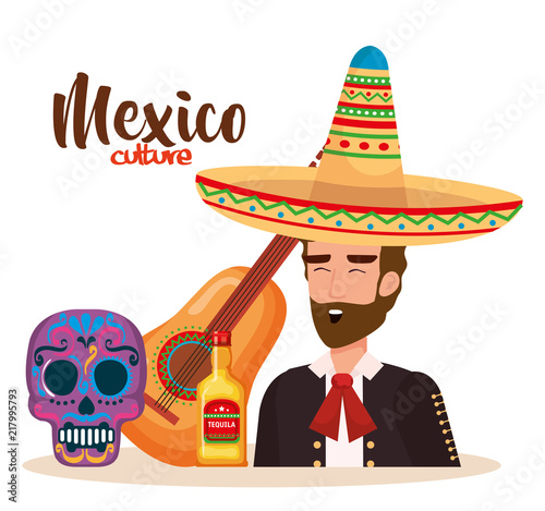 mexican mariachi with set icons character