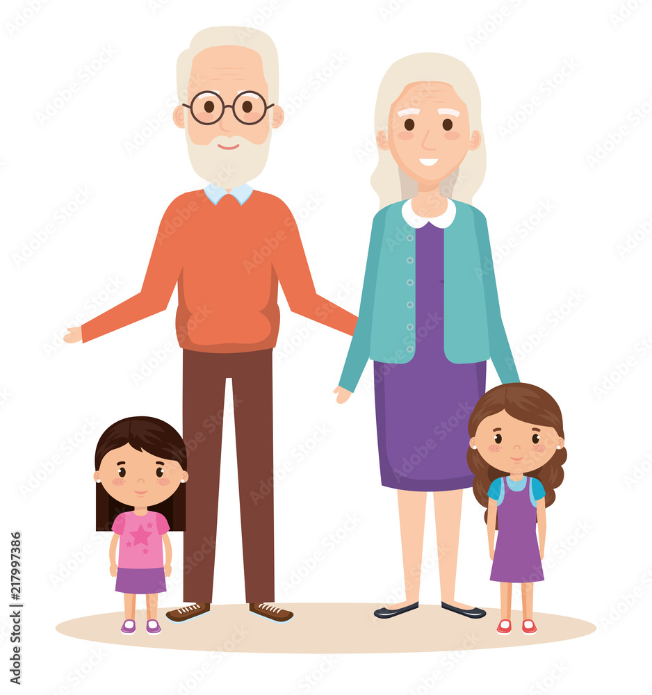 cute grandparents couple with grandchildren