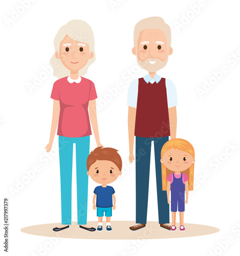cute grandparents couple with grandchildren