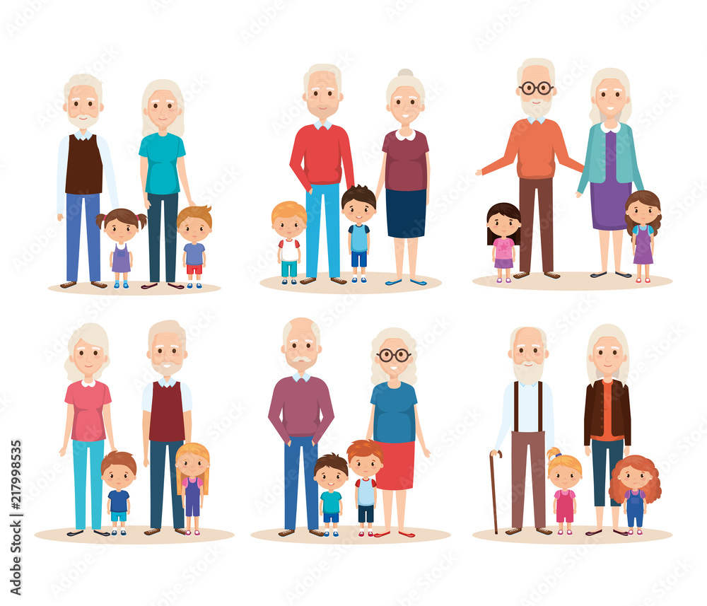 cute grandparents couple with grandchildren